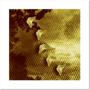 gold butterflies and abstract landscape Posters and Art